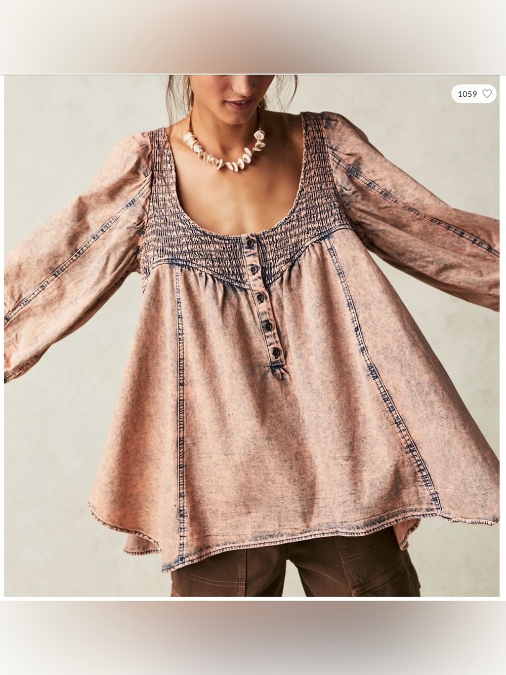 Free people smock it to me denim top